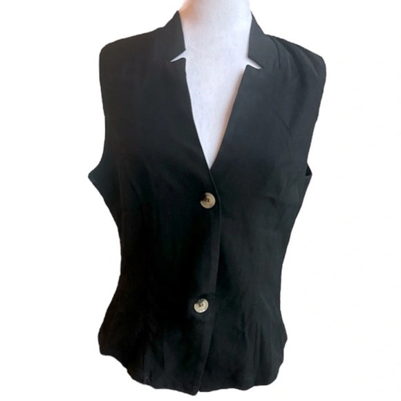 Vest Sleeveless Blazer Black 2 Button size M/L - Picture 2 of 13